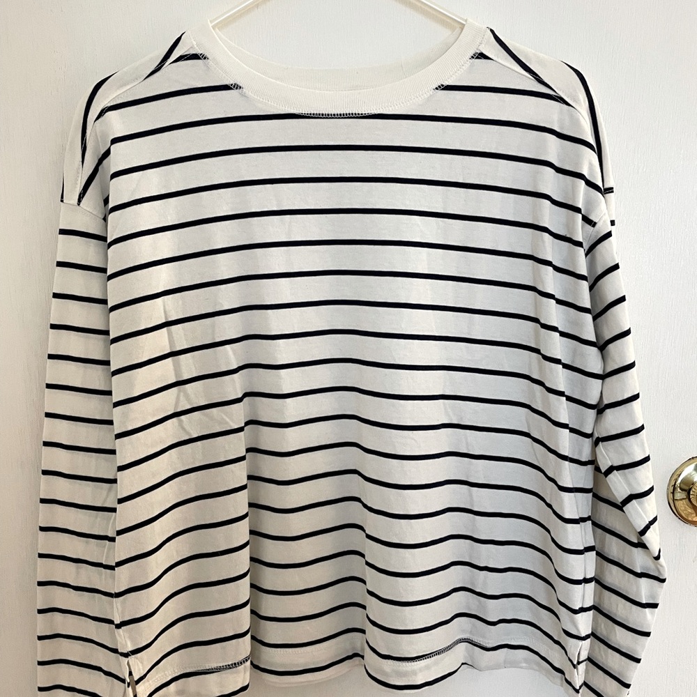 Boxy Navy Blue Striped Old Navy Long Sleeved Shirt